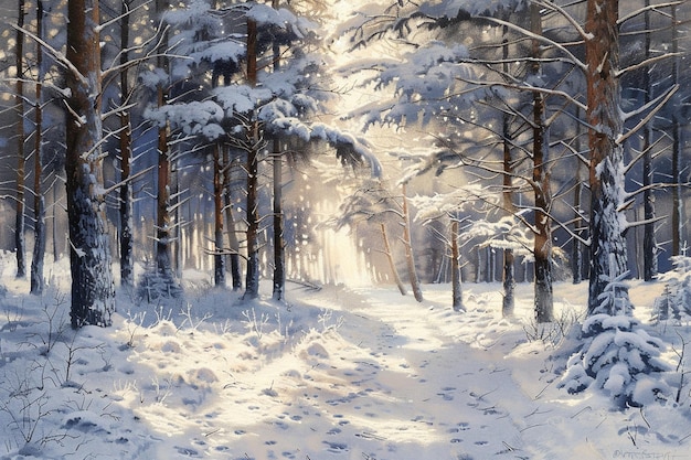 Imagínese un paseo pacífico a través de un bosque de invierno wh generativo ai