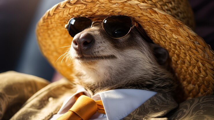 Imagínese un perezoso de debonair en un traje de lino a medida con accesorios con un sombrero de Panamá y un cigarro