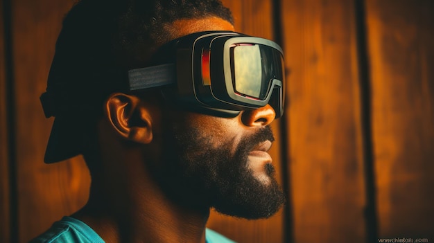 Imersão em realidade virtual Uma pessoa envolvida em várias atividades internas com óculos projetados