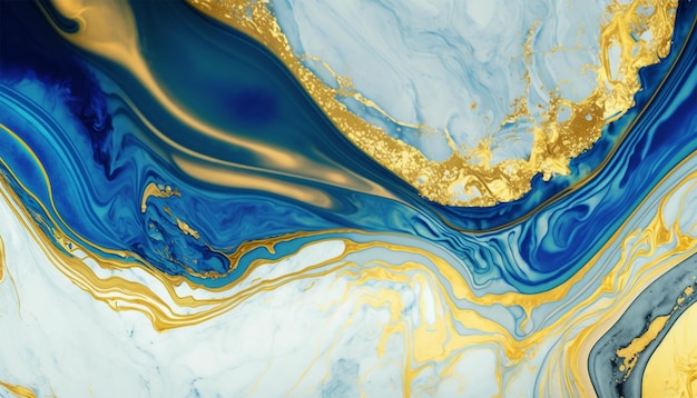 Imitação de textura de tinta aquarela abstrata de mármore dourado e azul.