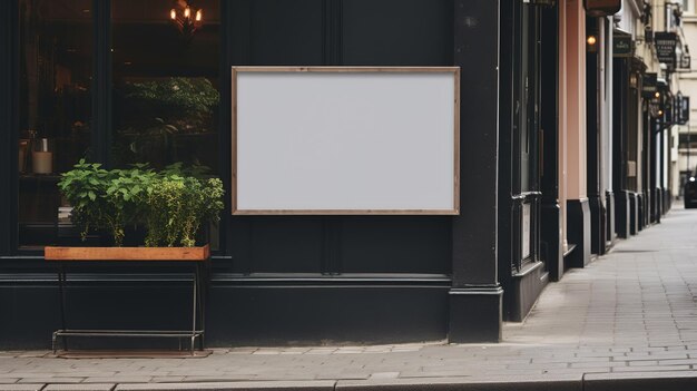 Imitación generativa de carteles callejeros de cafeterías con IA para diseño de logotipo, presentación de marca, estética, colores neutros apagados en la pared al aire libre x9xA