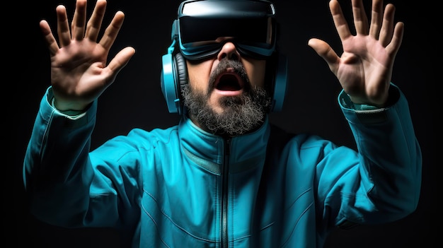Immersion in die virtuelle Realität: Eine Person nimmt mit projizierten Brillen an verschiedenen Indoor-Aktivitäten teil