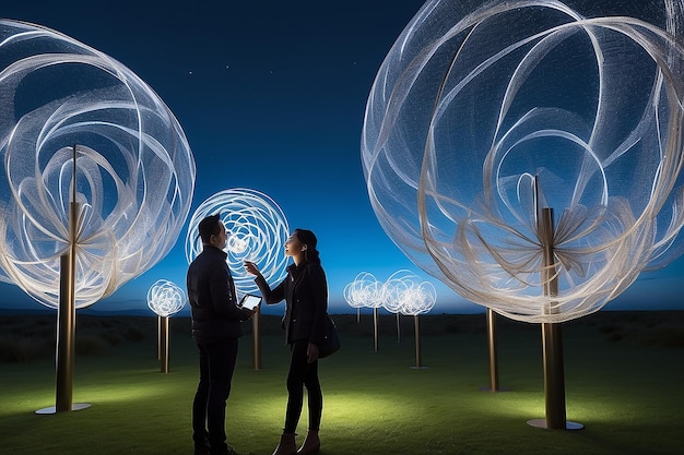 Foto immersive wind art kinetische outdoor-erfahrung mit responsiver beleuchtung