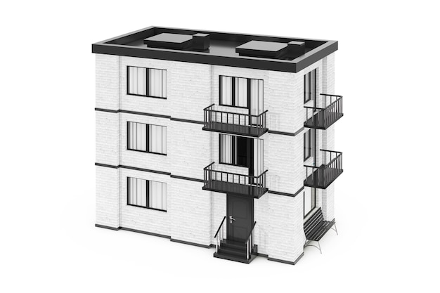 Immobilien-Konzept. Stadt, Stadt White Brick House Building auf weißem Hintergrund. 3D-Rendering