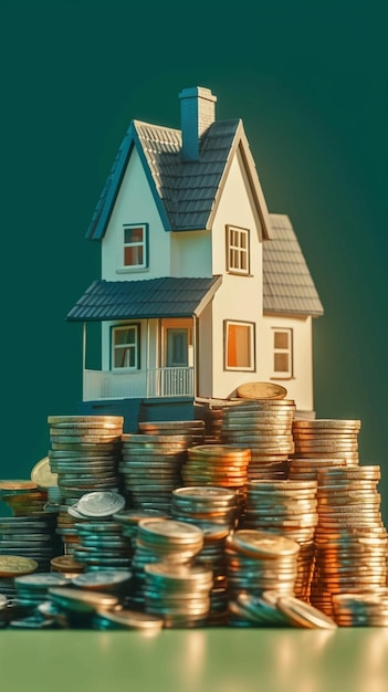 Immobilieninvestitionskonzept Haus auf Münzen mit grünem Hintergrund Vertical Mobile Wallpaper