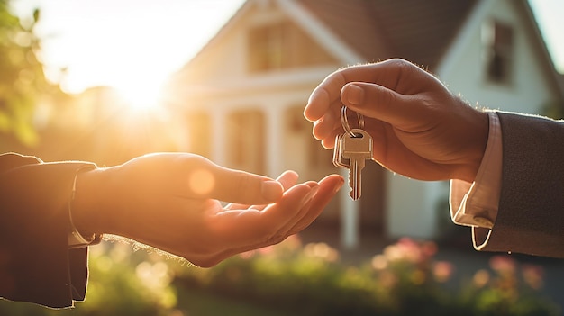 Immobilienmakler übergibt die neuen Schlüssel zum Haus Generative KI