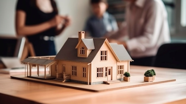 Immobilienmakler unterzeichnet einen Hypothekenvertrag für ein neues Haus mit einem paar glücklichen jungen Kunden Generative KI