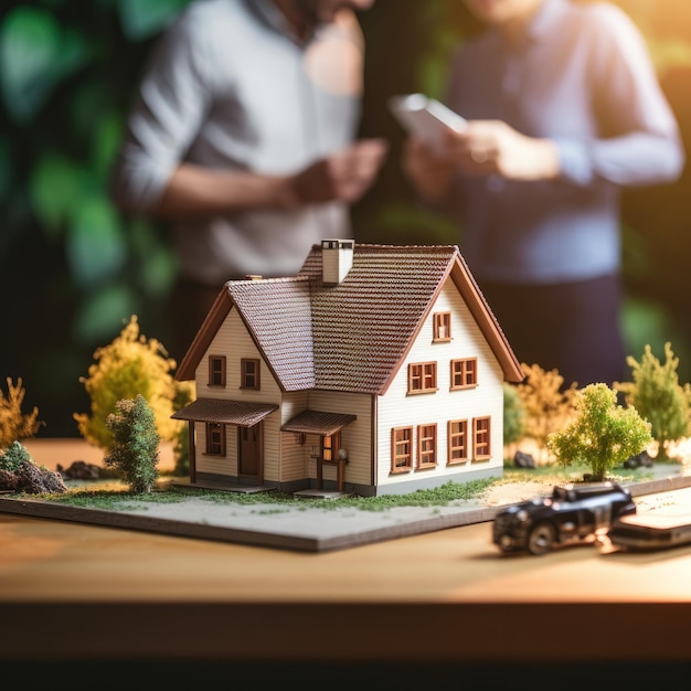 Immobilienmakler unterzeichnet Hypothekenvertrag für ein Haus mit Kunden. Wohnungsbaudarlehen und Kauf von Immobilien. Generative KI