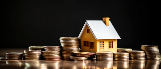 Immobilienpreisänderungskonzept mit Haus und Münzen