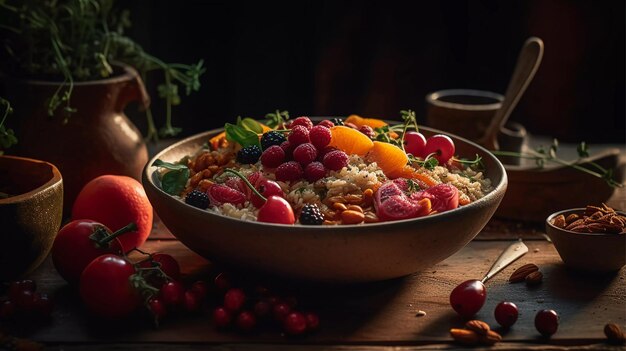 ImmunityBoosting Grain Bowls CloseUp Deleita el grano saludable Generative Ai