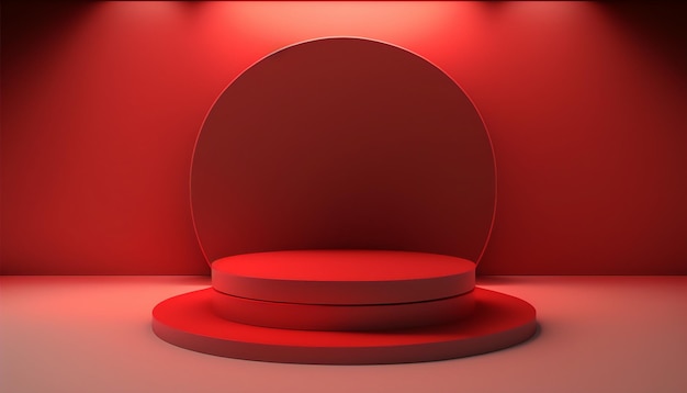 Un impactante podio rojo para exhibir sus productos