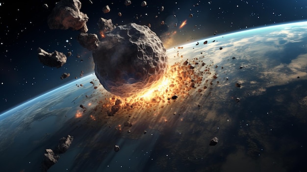 El impacto de un asteroide una imagen cómica muy detallada y llena de acción