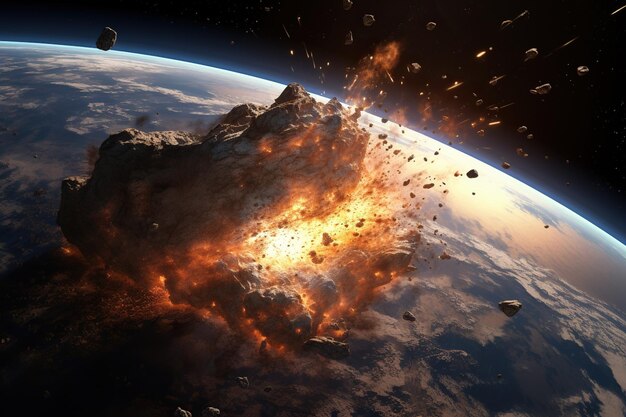 Impacto de un meteorito en el planeta Tierra en el espacio.