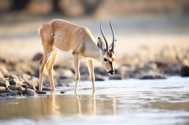 Foto impala bebendo cautelosamente do riacho