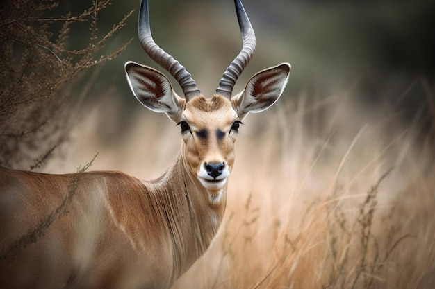 Un impala en la hierba con un fondo negro