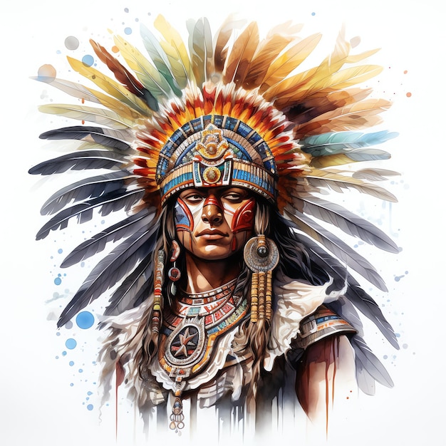 Imperador asteca ou tlatoani adornado com ilustração de trajes de penas