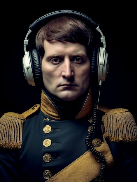 Imperador Napoleão Bonaparte com fones de ouvido