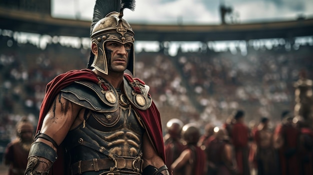 Foto imperador romano vestido de gladiador na arena romana