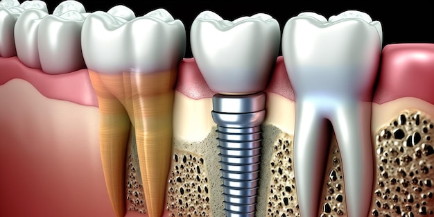 Implante dentário Cirurgia dentária Dentes saudáveis e implante dentário