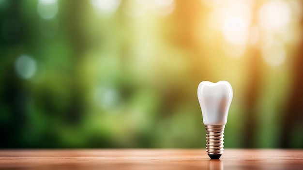 Implante dentário em fundo desfocado e desfocado com espaço para colocação de texto e espaço para cópia