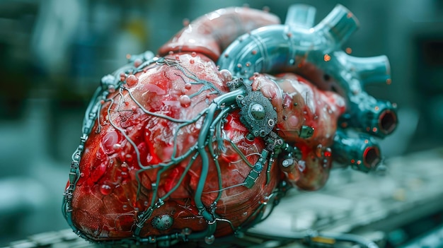 Foto implante robótico feito de plástico na forma de um coração humano