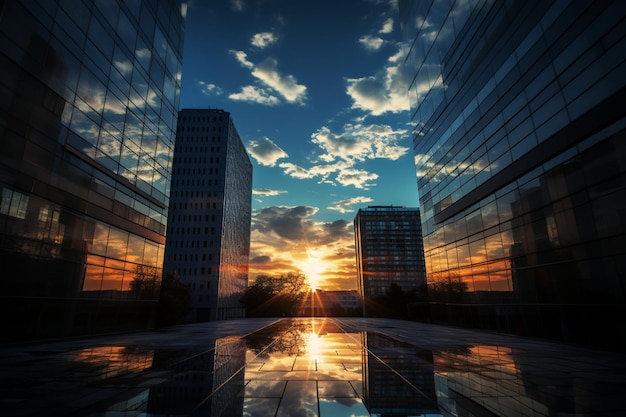 Foto imponente edificio empresarial, símbolo del poder empresarial y el progreso económico