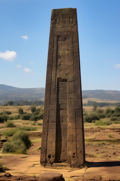Foto imponente grandeza do antigo obelisco de aksum aninhado em exuberante vegetação um testamento para o aksumita