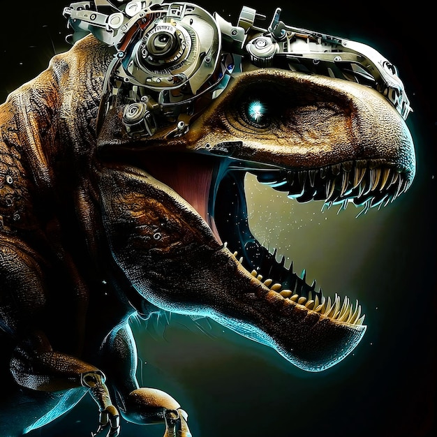 Imponente tyrannosaurus rex trex futurista e biomecânico