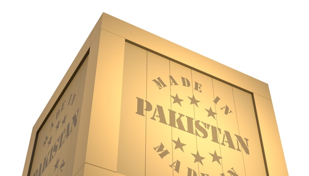 Importación - Exportación Cajón de Madera. Hecho en Pakistan. Ilustración 3D