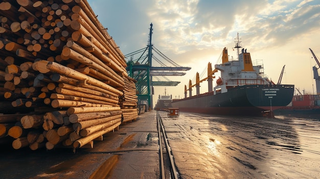 Importación de madera en buques de carga en puertos marítimos comerciales