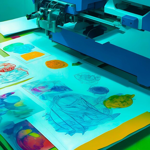 Foto la imprenta moderna produce impresiones multicolores generadas con precisión por la ia