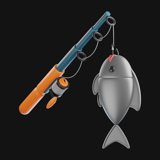 Impresión 3D del icono de pesca premium en un fondo aislado