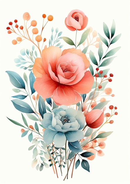 impresión de arte acuarela rosas y plantas