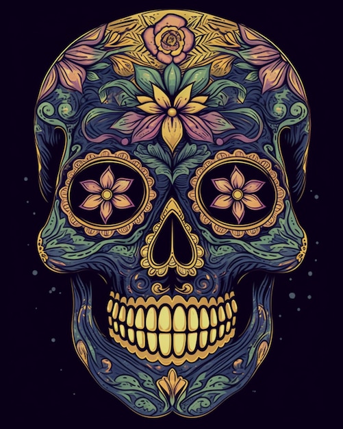 Impresión del arte del cráneo del día de los muertos