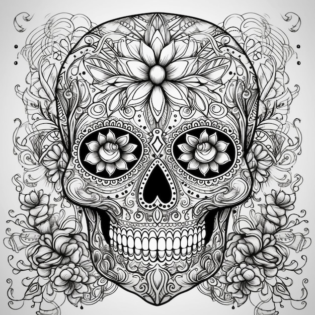 Impresión del arte del cráneo del día de los muertos