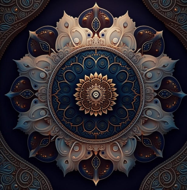 Una impresión de arte digital de un mandala con la palabra sol en él.