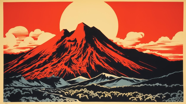 Foto impresión de arte de montaña con luz solar estilo shepard fairey