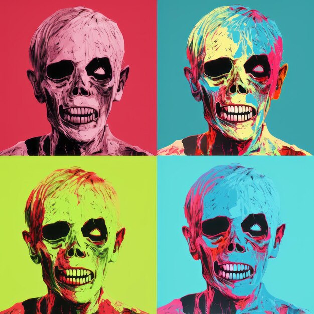 Foto impresión de arte pop de zombis coloridos inspirados en los retratos de andy warhol