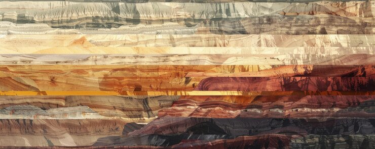 Foto impresión artística de capas de estratos geológicos en colores vibrantes para usos educativos y gráficos