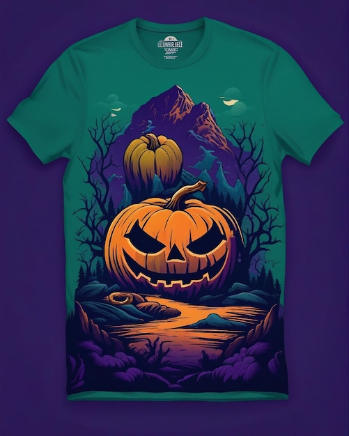 Foto impresión de camiseta de halloween con una calabaza aterradora