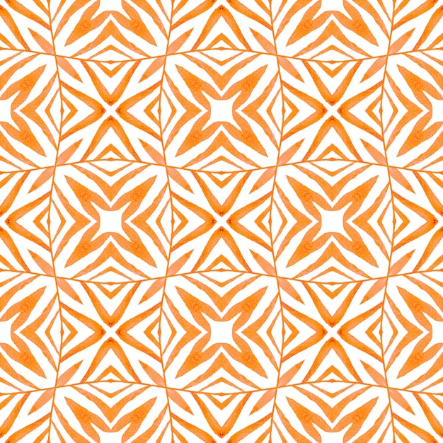 Impresión impecable lista para textiles, tela para trajes de baño, papel tapiz, envoltura. Exquisito diseño de verano boho chic naranja. Diseño dibujado a mano arabescos. Borde dibujado a mano arabescos orientales.