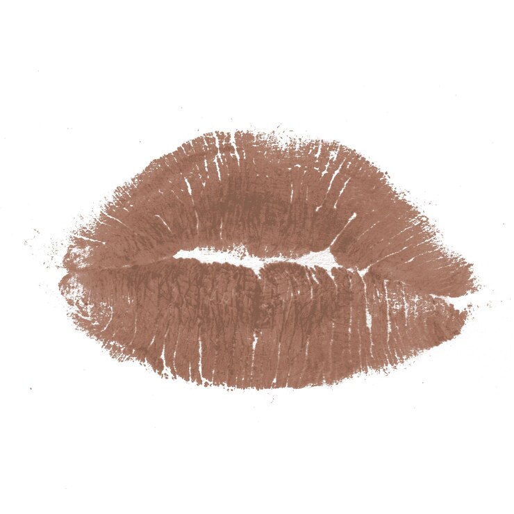 Foto impresión de labios en un tono marrón neutro sobre un fondo blanco que muestra una expresión de belleza sutil y elegante