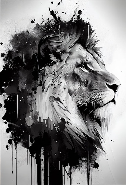 Impresión de león en tinta blanca y negra AI render