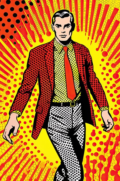 Impresión de medio tono Popart Fullbody Hombre de plástico por Roy Lichtenst fondo blanco fondo blanco HD Pho