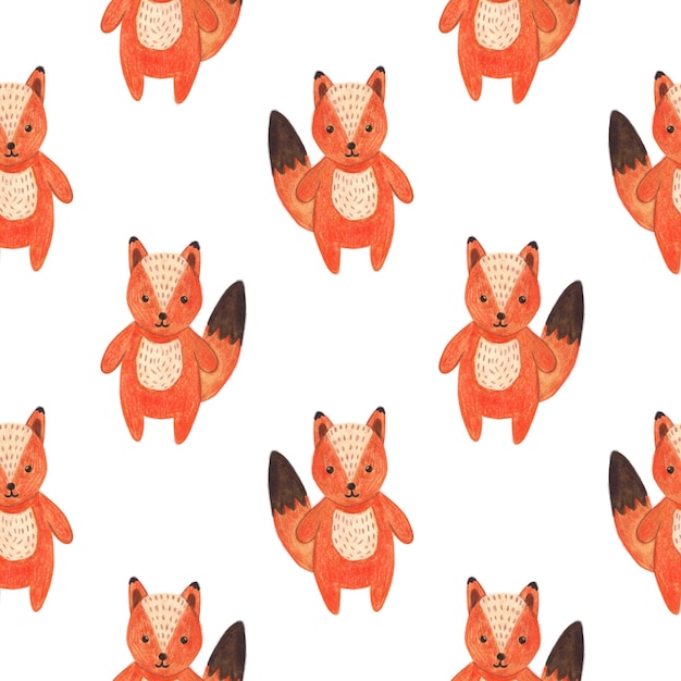 Impresión para niños con un zorro rojo Animales del bosque Ilustración de acuarela sin costuras