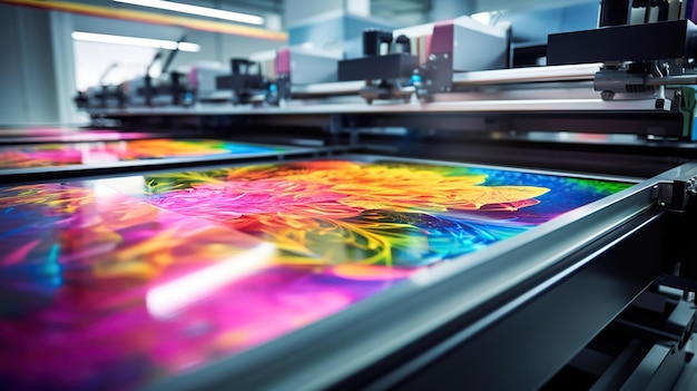 Foto impresión del papel impreso de color en una imprenta generativa ai