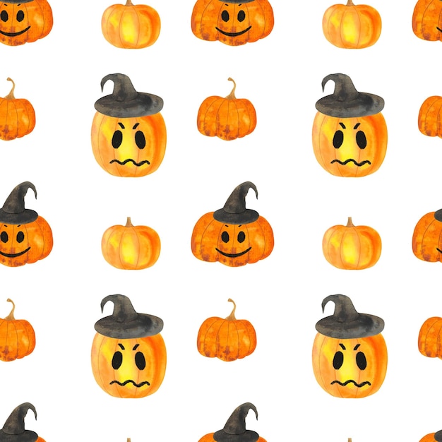 Impresión perfecta de patrón de Halloween para tela y papel sobre el tema de las vacaciones de otoño dibujadas en acuarela