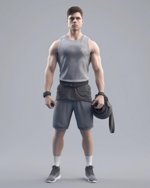 Impresionante 3d fitness joven con traje de gimnasio 3d render