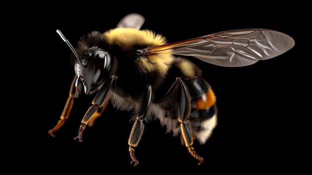 Un impresionante abejorro está volando aislado sobre fondo transparente macro increíble polinizador AI generativa