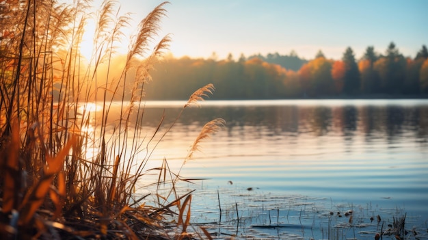 Impresionante amanecer de otoño en el lago enfoque selectivo Uhd imagen